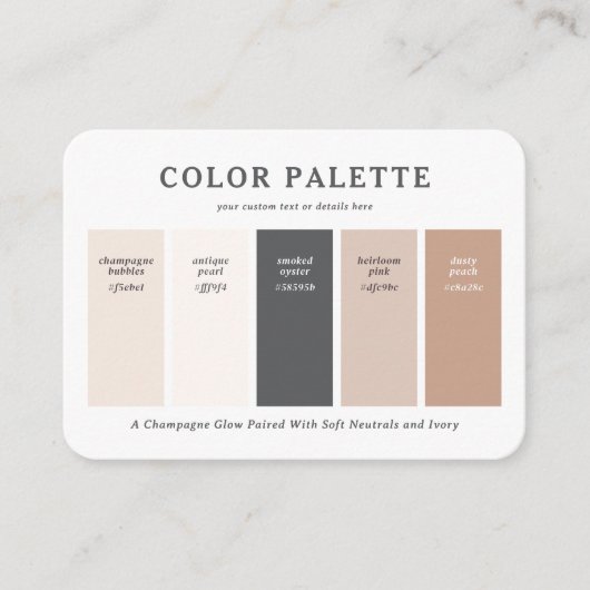 Warm Blush & Champagne Wedding Color Palette Card Informatiekaartje (Voorkant)