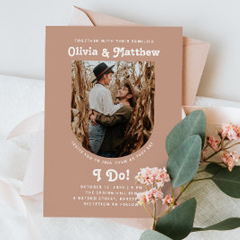 Warm Blush Trouw | Zachte Minimalistische Boog Fot Kaart