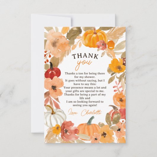 Warm Boho Kleine pompoen herfst baby shower Bedankkaart (Voorkant)