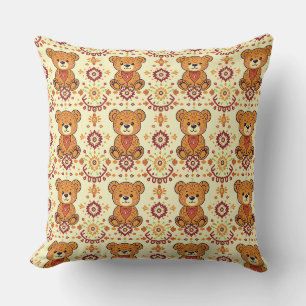Warm Boho Teddydbeer en Naadloze Herfstbloemen Kussen