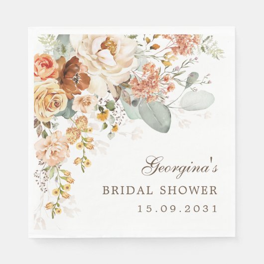 Warm Boho Terracotta Bloemige Bruidsdouche Servet (Voorkant)