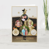 Warm Bokeh Black & Gold 4-Photo Christmas Tree  Feestdagen Kaart (Voorkant)