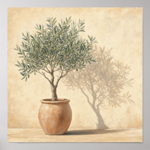Warm Boom Oliveboom Botanisch Vierkant Wandkunst P Poster