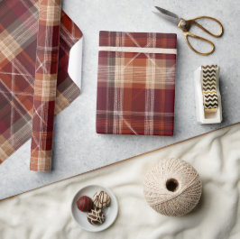 Warm Bourgondië Bruine Herfst Klei Plaid Patroon Cadeaupapier