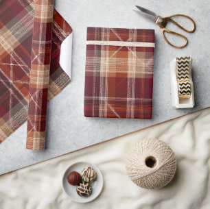 Warm Bourgondië Bruine Herfst Klei Plaid Patroon Cadeaupapier