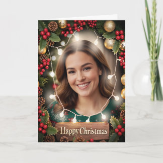 Warm & Bright Family Photo Christmas Card Dark Kaart