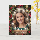 Warm & Bright Family Photo Christmas Card Dark Kaart (Gele Bloem)