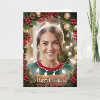 Warm & Bright Family Photo Christmas Card Light Kaart