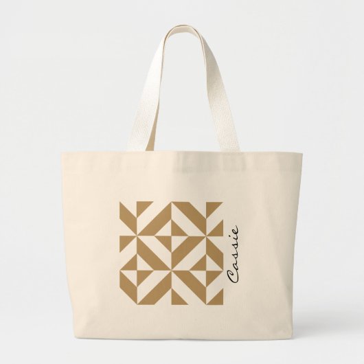 Warm Brown persoonsgebonden geometrische deco-kubu Grote Tote Bag (Voorkant)