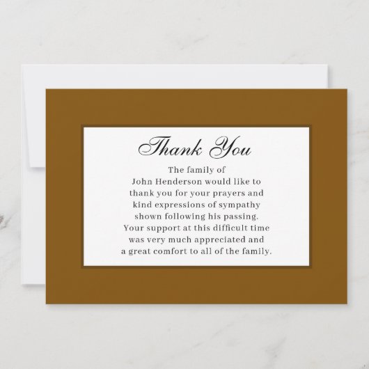 Warm Brown Simple Funeral Thank You Card Kaart (Voorkant)
