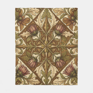 Warm Bruin Distel Bloempatroon Victoriaans Fleece Deken