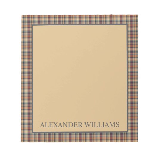 Warm bruin en crème Plaid Gepersonaliseerd Notitieblok (Voorkant)