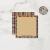 Warm bruin en crème Plaid Gepersonaliseerd Notitiekaartje (Voorkant / Achterkant in situ)