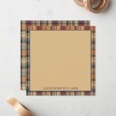 Warm bruin en crème Plaid Gepersonaliseerd Notitiekaartje (Voorkant / Achterkant in situ)