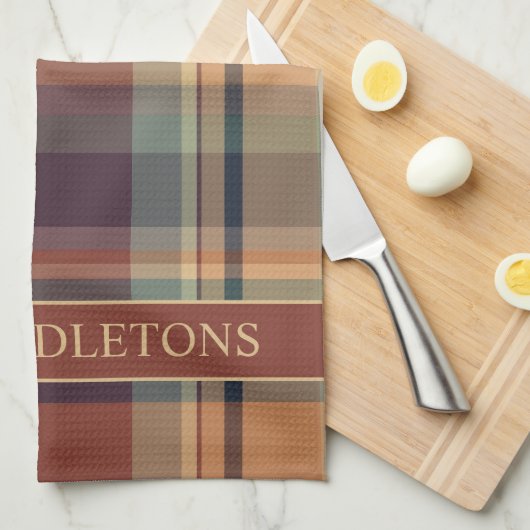 Warm bruin en crème Plaid Gepersonaliseerd Theedoek (Quarter Fold)