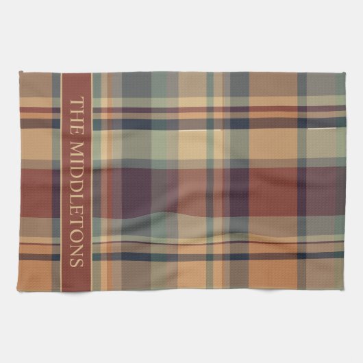 Warm bruin en crème Plaid Gepersonaliseerd Theedoek (Horizontaal)