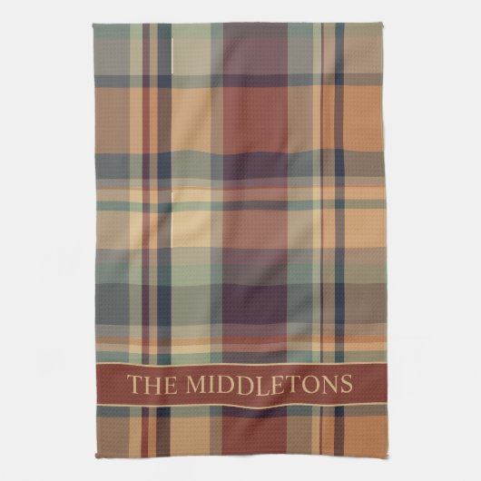 Warm bruin en crème Plaid Gepersonaliseerd Theedoek (Verticaal)