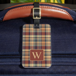 Warm bruin en crème Plaid Monogram Bagagelabel
