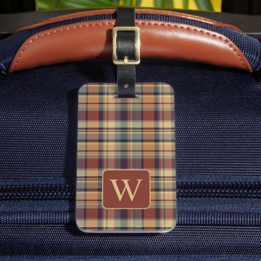 Warm bruin en crème Plaid Monogram Bagagelabel (Voorkant Insitu 2)