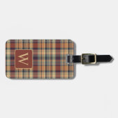 Warm bruin en crème Plaid Monogram Bagagelabel (Voorkant horizontaal)