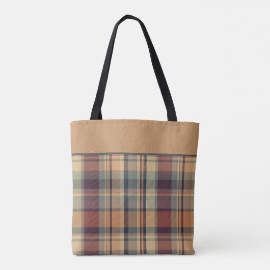 Warm bruin en crème Plaid Monogram Tote Bag (Achterkant)