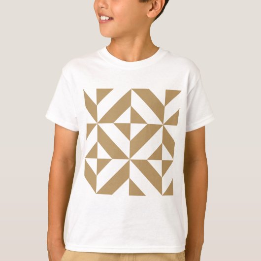 Warm bruin geometrisch decosubepatroon t-shirt (Voorkant)