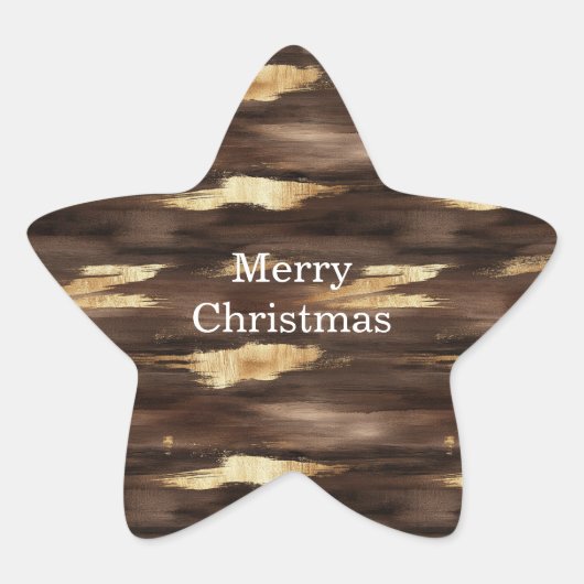 Warm Bruin Goud Abstracte Strepen Kerstmis Ster Sticker (Voorkant)