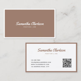 Warm Bruin Grens Handschrift Script QR code Visitekaartje