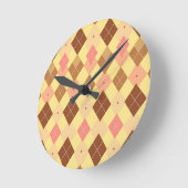 Warm Bruin Roze Argyle Patroon Ronde Klok (Hoek)