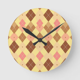 Warm Bruin Roze Argyle Patroon Ronde Klok