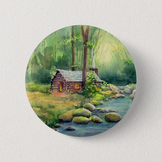 WARM CABIN in de BOSSEN van SHARON SHARPE Ronde Button 5,7 Cm (Voorkant)