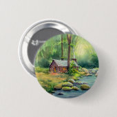 WARM CABIN in de BOSSEN van SHARON SHARPE Ronde Button 5,7 Cm (Voorkant /achterkant)