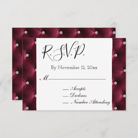 Warm Chic Deep Bourgondië Red Velvet Wedding RSVP Informatiekaartje (Voorkant / Achterkant)