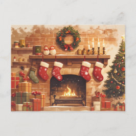 Warm Christmas Fireplace Scene Briefkaart