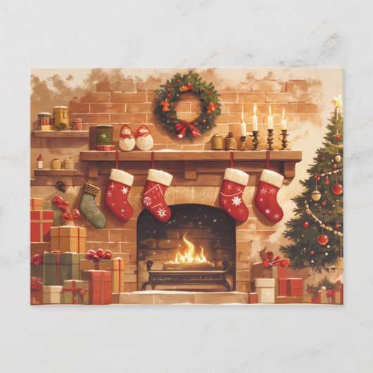 Warm Christmas Fireplace Scene Briefkaart (Voorkant)