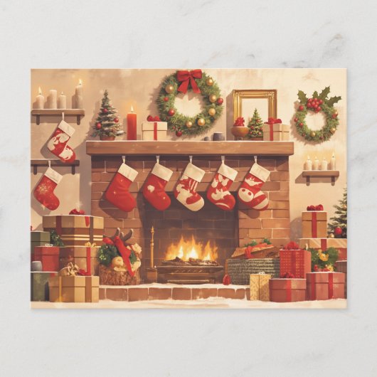 Warm Christmas Fireplace Scene Briefkaart (Voorkant)