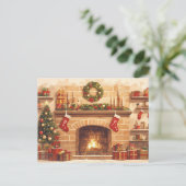 Warm Christmas Fireplace Scene Briefkaart (Staand voorkant)