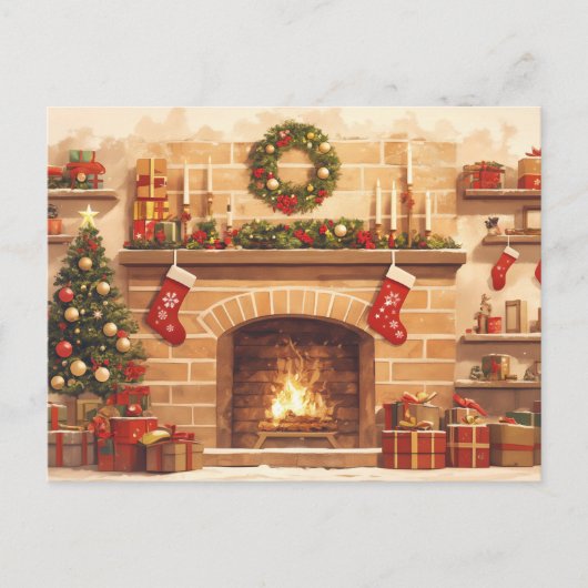Warm Christmas Fireplace Scene Briefkaart (Voorkant)