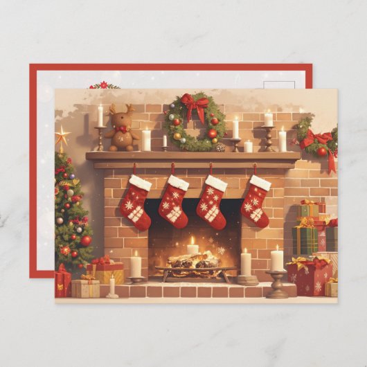 Warm Christmas Fireplace Scene Briefkaart (Voorkant / Achterkant)