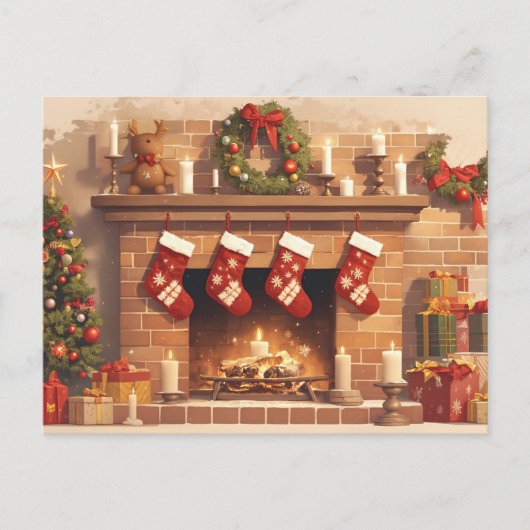 Warm Christmas Fireplace Scene Briefkaart (Voorkant)