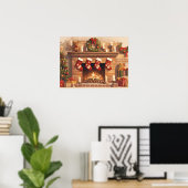Warm Christmas Fireplace Scene Poster (Thuiskantoor)