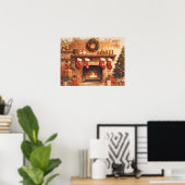 Warm Christmas Fireplace Scene Poster (Thuiskantoor)
