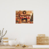 Warm Christmas Fireplace Scene Poster (Keuken)