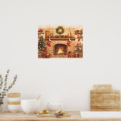 Warm Christmas Fireplace Scene Poster (Keuken)