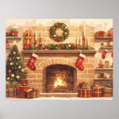 Warm Christmas Fireplace Scene Poster (Voorkant)