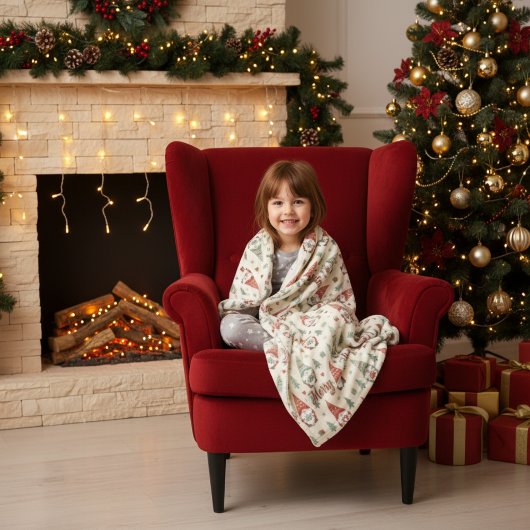Warm Christmas Gnome Pattern Fleece Blanket