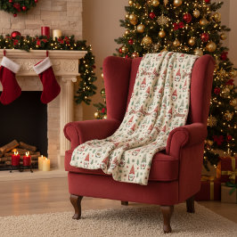 Warm Christmas Gnome Pattern Fleece Blanket Deken