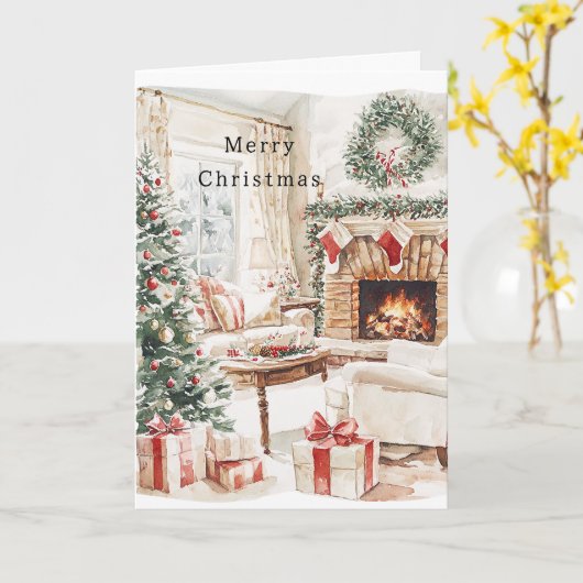 Warm Christmas Tree Fireplace Kaart (Gele Bloem)