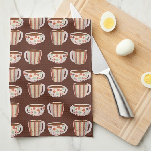 Warm Circle Pattern On Cups Of Coffee Theedoek (Quarter Fold)