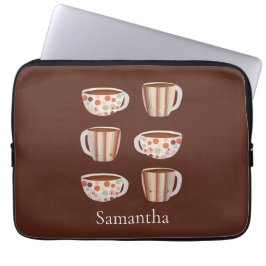 Warm Cirkelpatroon Op Kopjes Koffie Laptop Sleeve